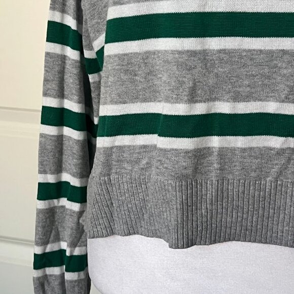 Garage Gray Green Stripe Pullover Cropped Boxy Long Sleeve Sweater Size Small - Picture 10 of 12